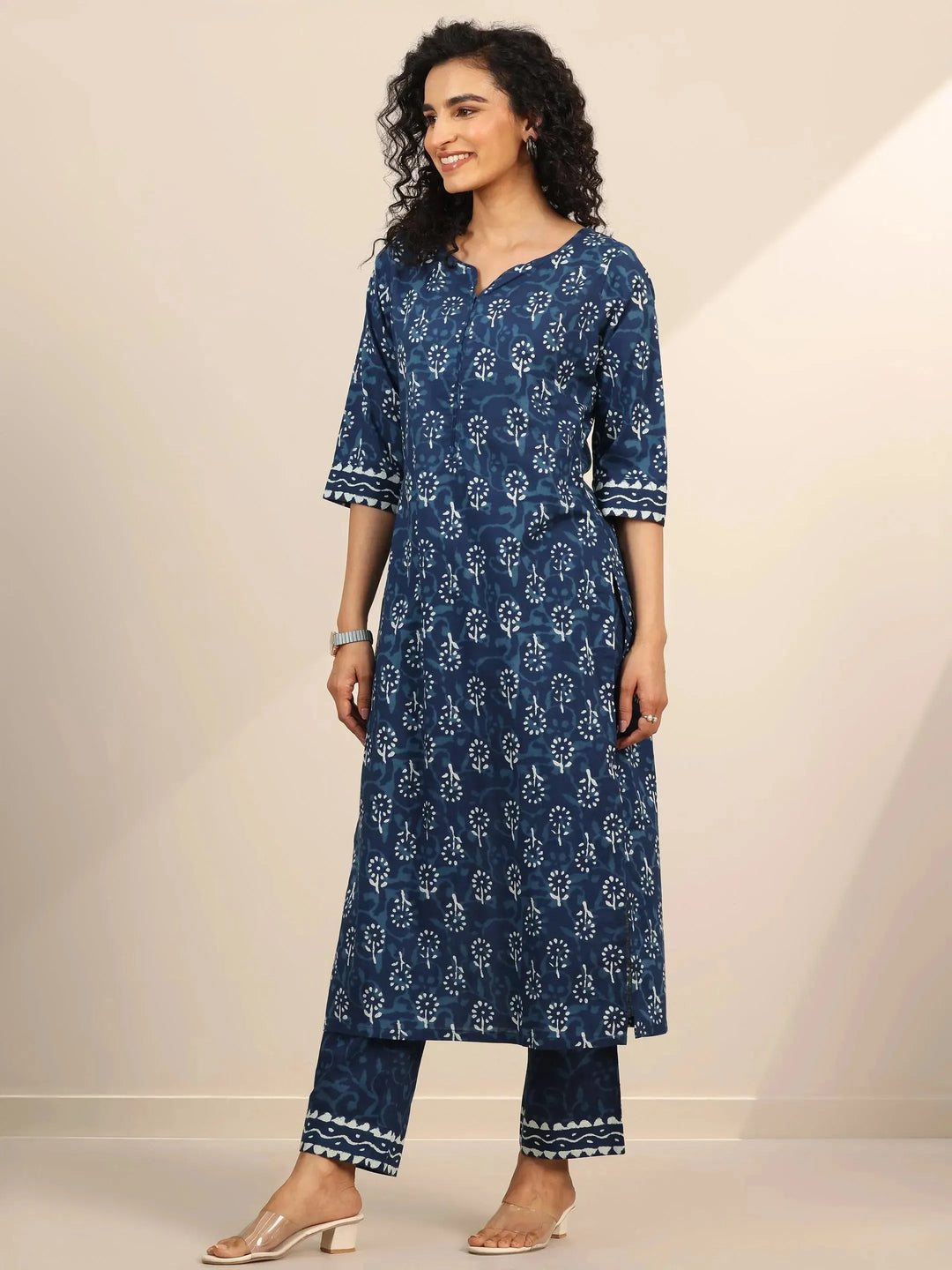 indigo printed cotton straight suit set with dupatta indigo printed cotton straight suit set with dupatta
