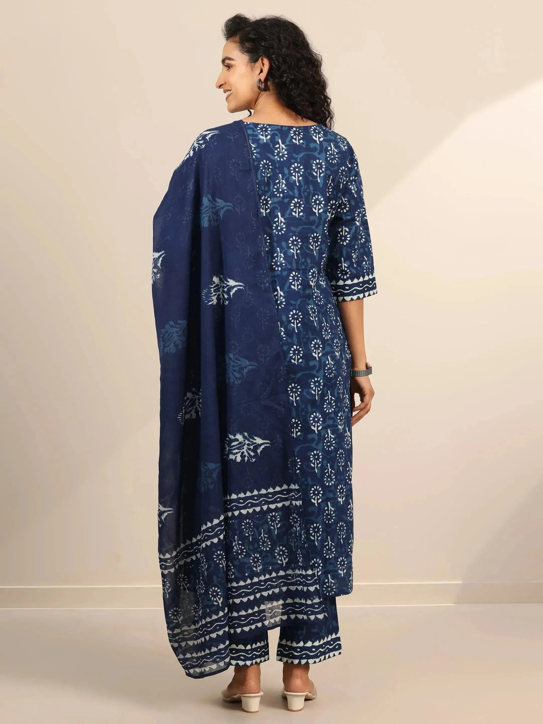 indigo printed cotton straight suit set with dupatta indigo printed cotton straight suit set with dupatta