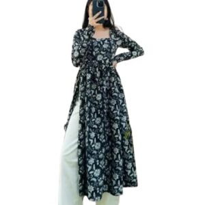 black nayra cut long kurti full sleeve