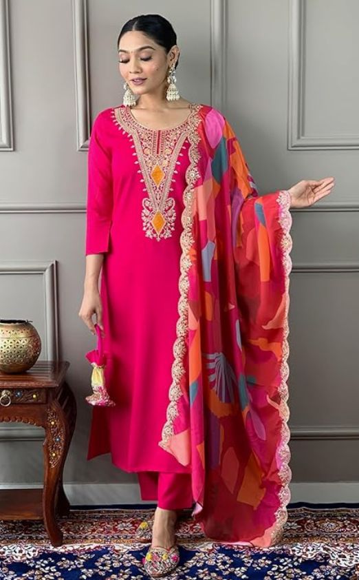 women's trendy fabulous wine v neck embroidered kurta pant dupatta set women's trendy fabulous wine v neck embroidered kurta pant dupatta set