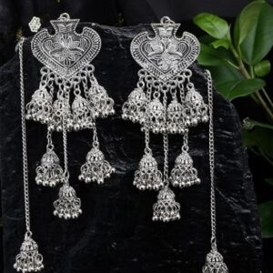 shining diva fashion oxidised earring for women latest stylish fancy chain jhumka (13190er)