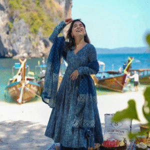 manojava bandhani printed v neck angrakha pure cotton kurta with palazzos and dupatta