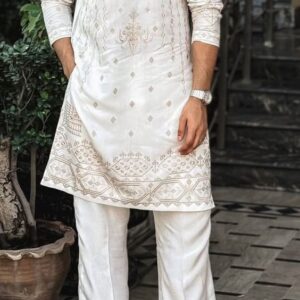 men's lucknowi kurta payjama set embroidery